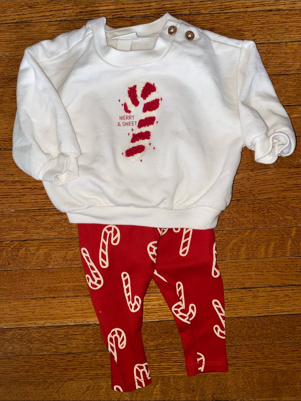 Cat & Jack White Top and Red Candy Cane Legging Set